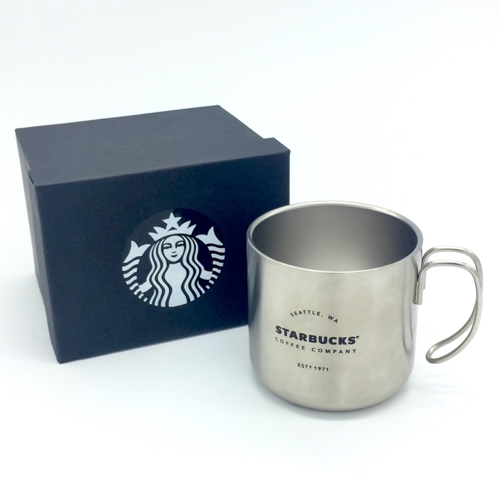 NIB Starbucks Stainless Steal Silver Camping Mug Water Cup 12 fl oz 355ml